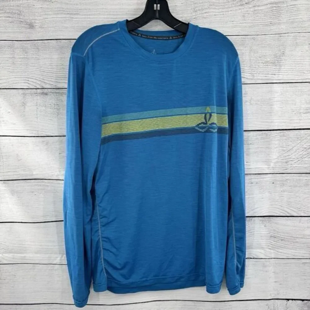 Prana Shirt Calder Long‎ Sleeve Performance Blue Mens Size Small Gym Hiking